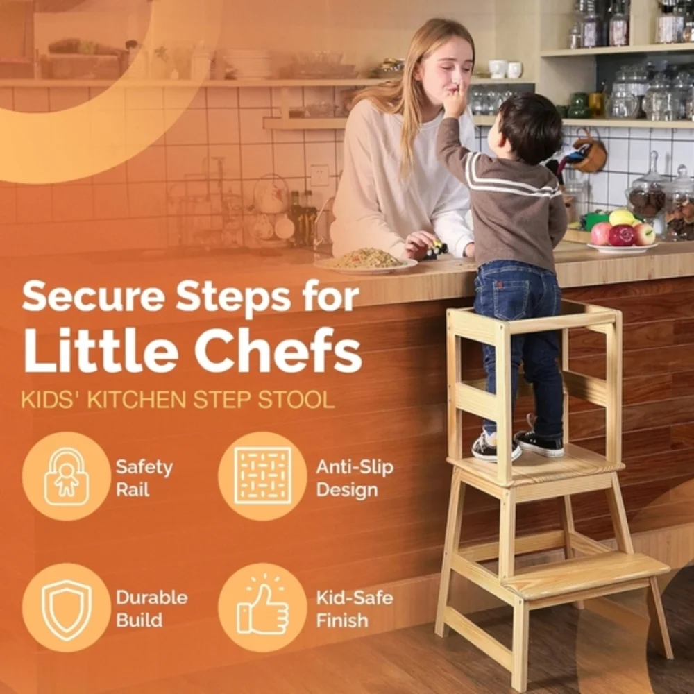 Kitchen Step‎ Stool with Safety Rail Toddlers Learning Stool Standing Tower Kids